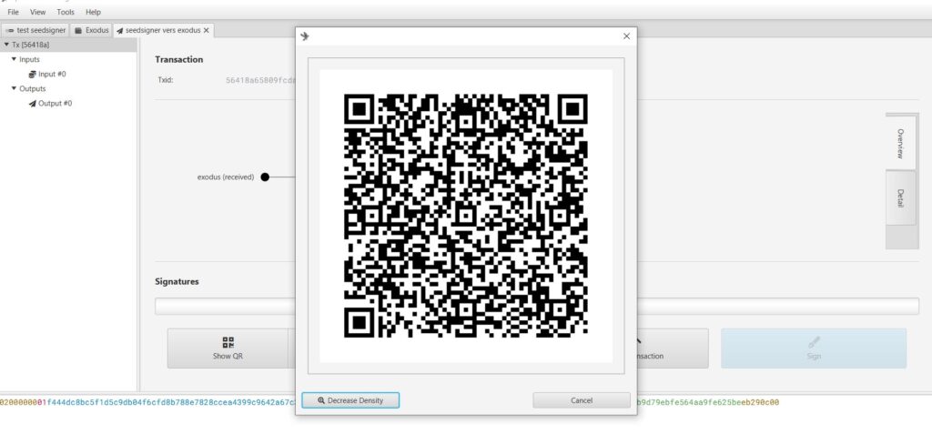 Scan du SeedQR avec Sparrow Wallet